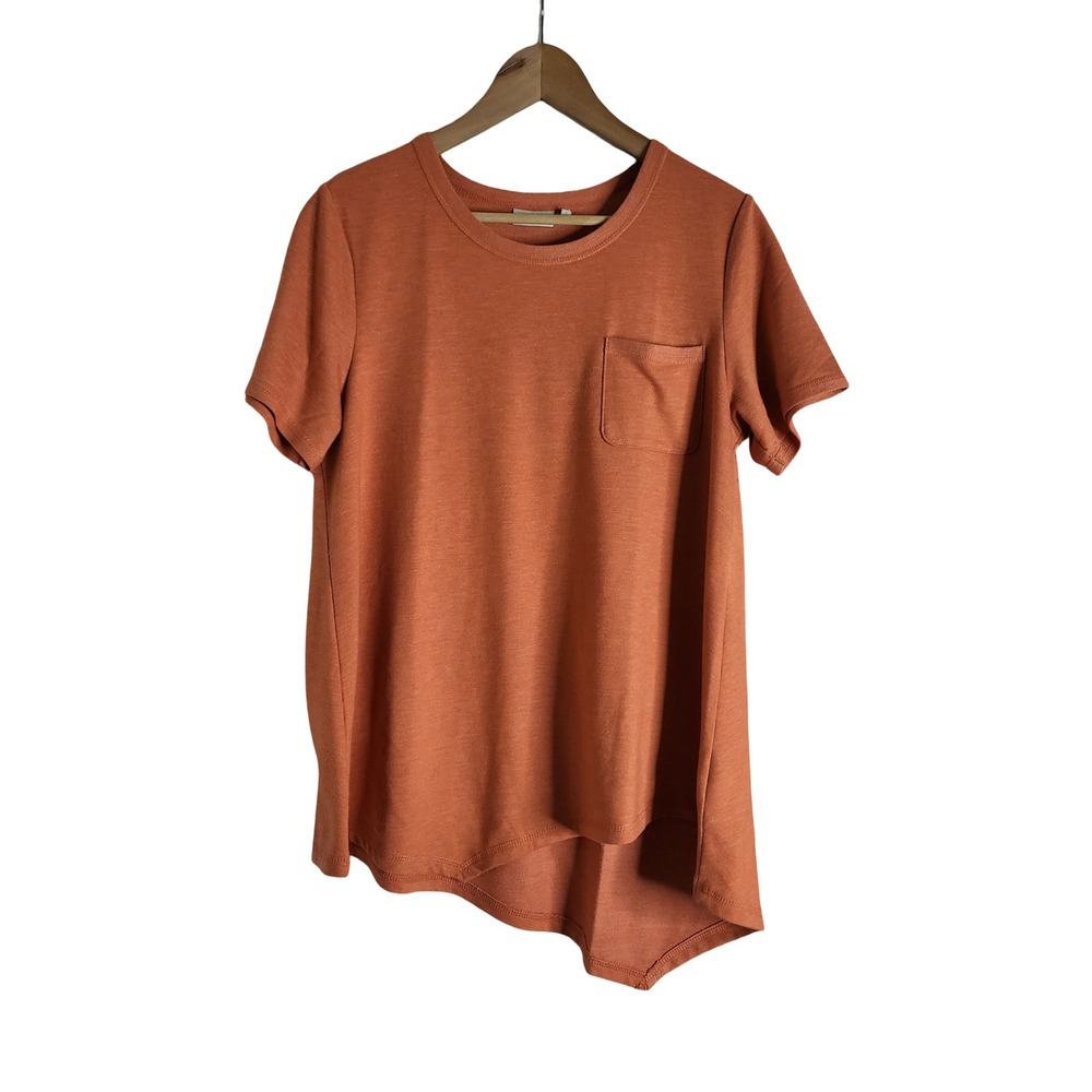 LOGO Lounge Lori Goldstein Asymmetrical Sharkbite Pocket Tee Terracotta M